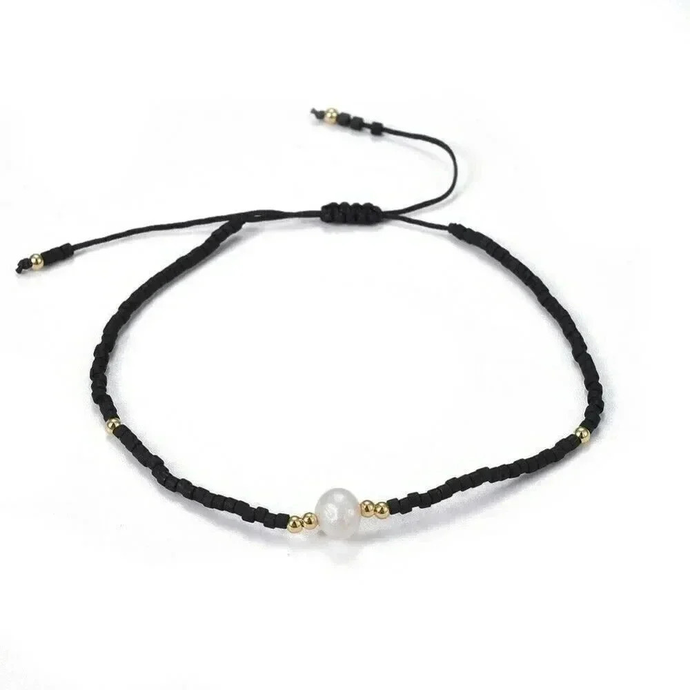 Handcrafted Real Freshwater Pearl Black Japanese Glass Beads Bracelet - Picture 2 of 3